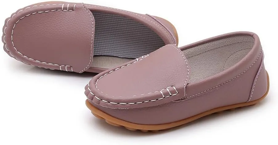 SOFMUO Boys Girls Leather Loafers Slip-On Oxford Flats Boat Dress Schooling Daily Walking Shoes(Toddler/Little Kids)