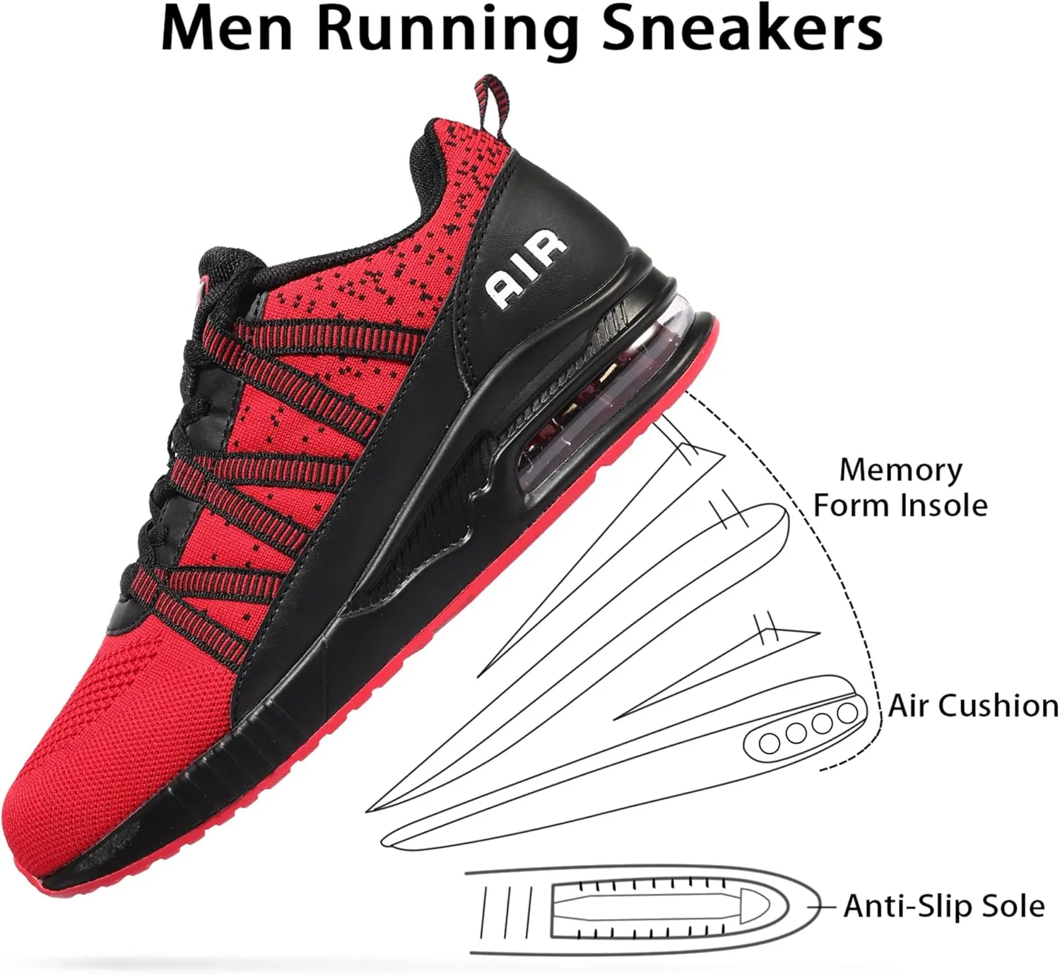 Soulsfeng Mens Air Cushion Running Shoes Lightweight Breathable Workout Tennis Gym Jogging Walking Sneakers US 5.5-12