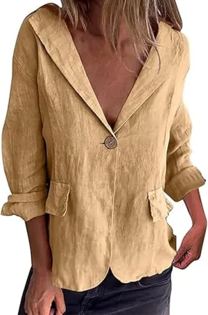 Southwestm Cotton and Linen Casual Lapel Single-Button Thin Coat 2025 Summer Lightweight Jacket Loose Comfy Work Blazer