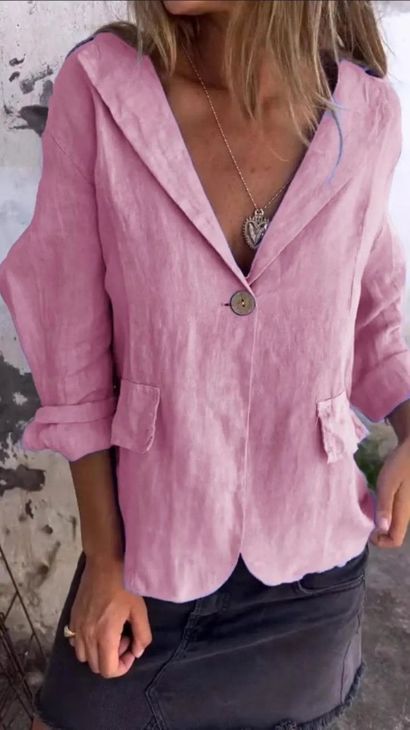 Southwestm Cotton and Linen Casual Lapel Single-Button Thin Coat 2025 Summer Lightweight Jacket Loose Comfy Work Blazer