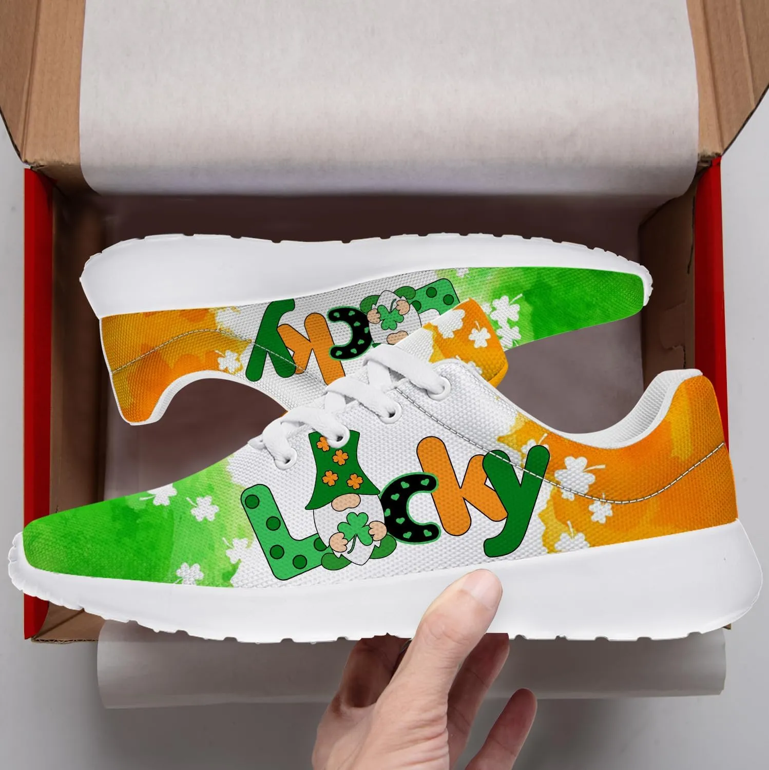 St Patricks Day Gnomes Shoes for Women Tennis Shoes Shamrocks Sneakers Irish Gifts for Women Men