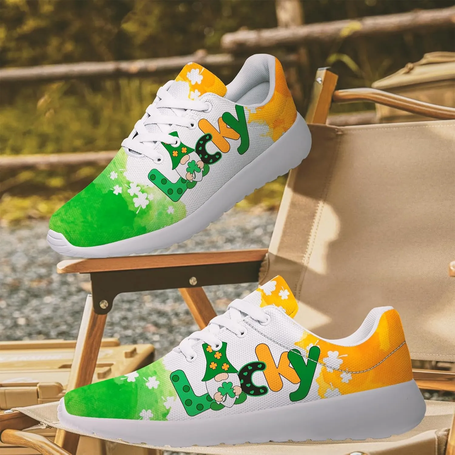 St Patricks Day Gnomes Shoes for Women Tennis Shoes Shamrocks Sneakers Irish Gifts for Women Men
