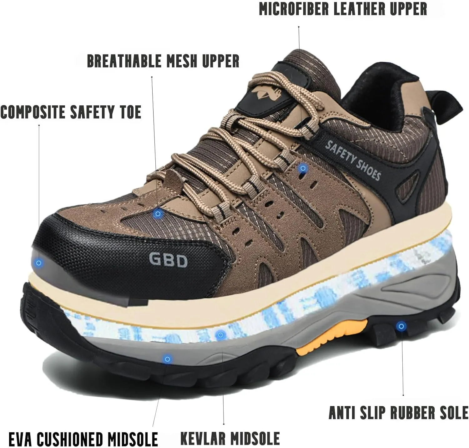Steel Toe Shoes for Men Lightweight Puncture Proof Slip Resistant Composite Toe Safety Work Shoes for Industrial Construction