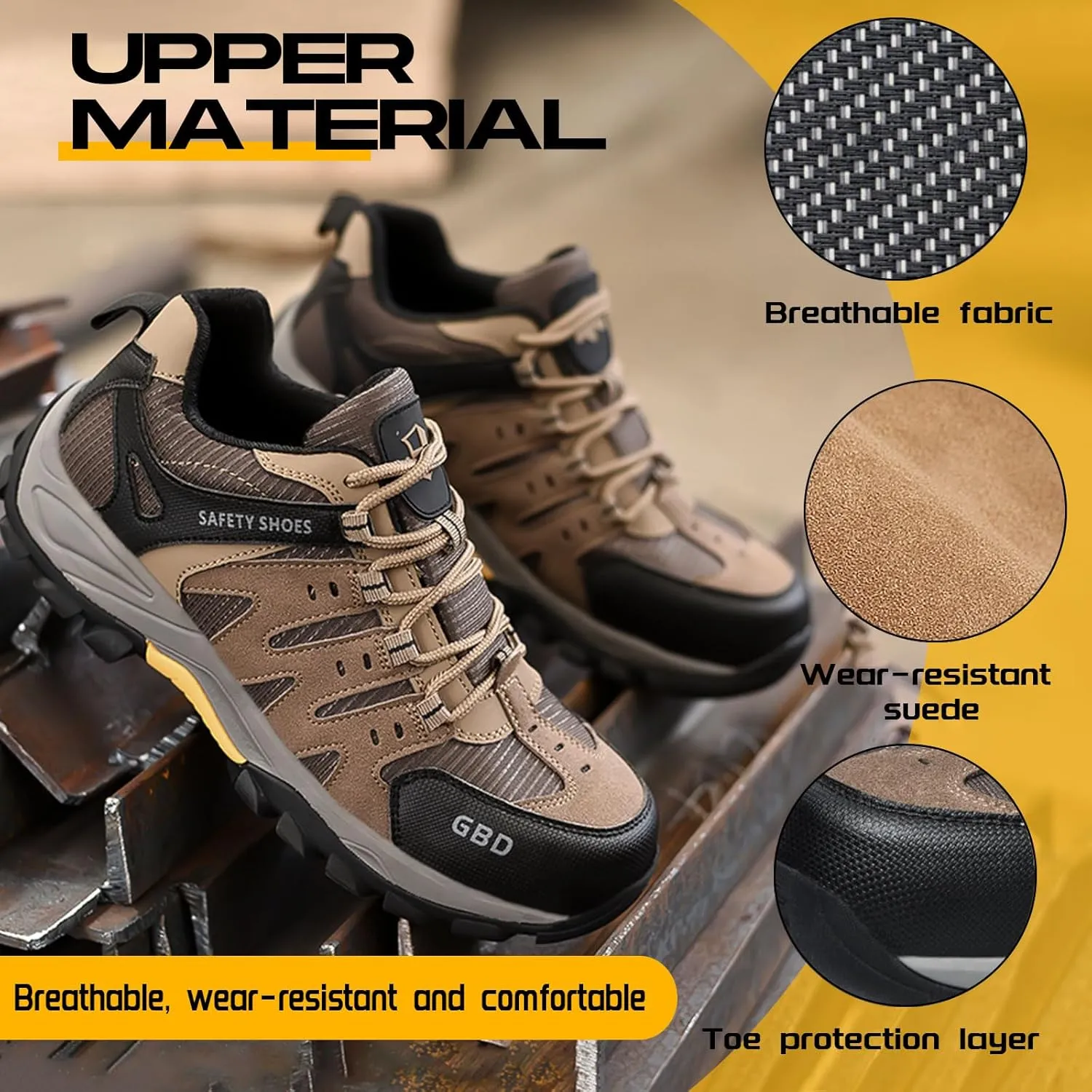 Steel Toe Shoes for Men Lightweight Puncture Proof Slip Resistant Composite Toe Safety Work Shoes for Industrial Construction