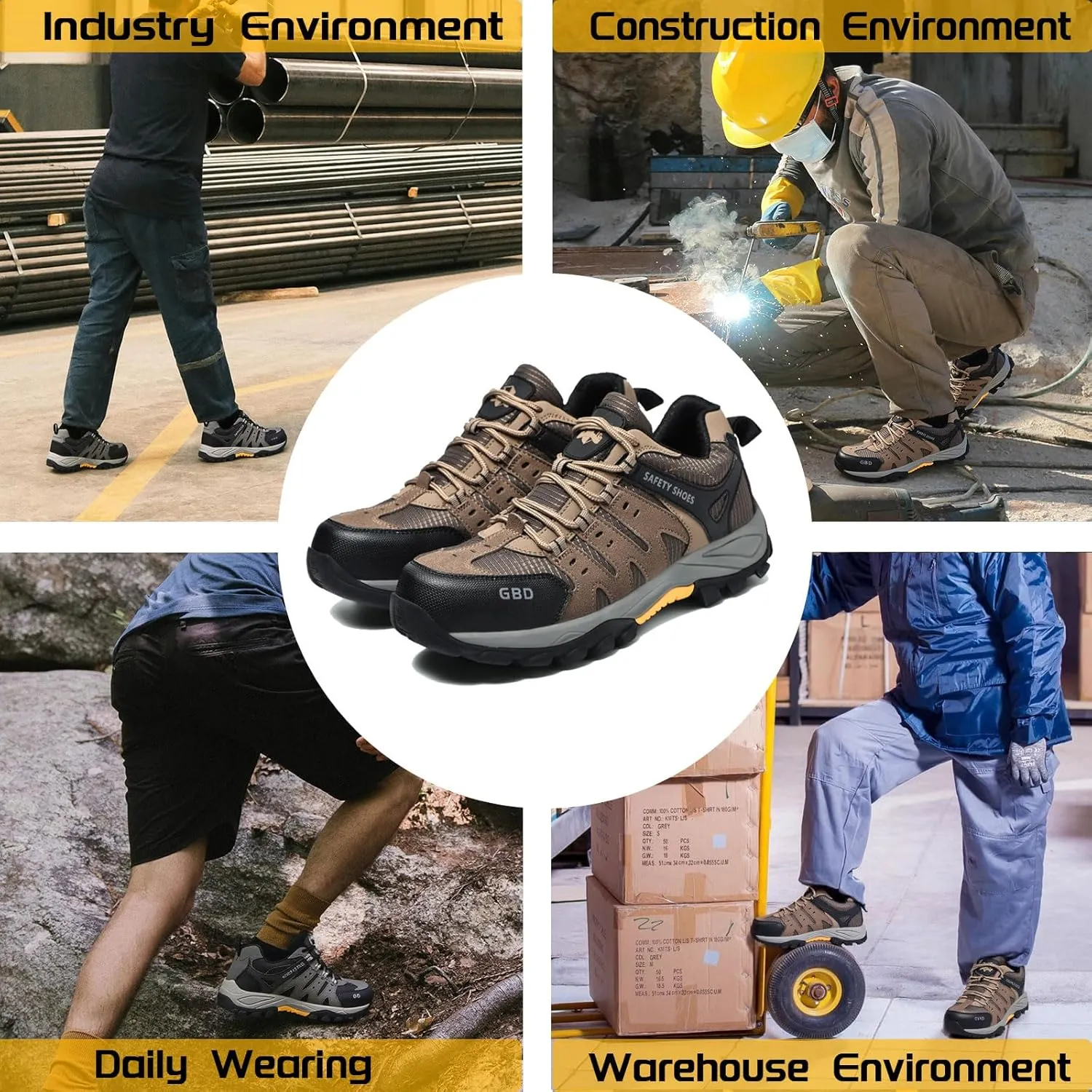 Steel Toe Shoes for Men Lightweight Puncture Proof Slip Resistant Composite Toe Safety Work Shoes for Industrial Construction