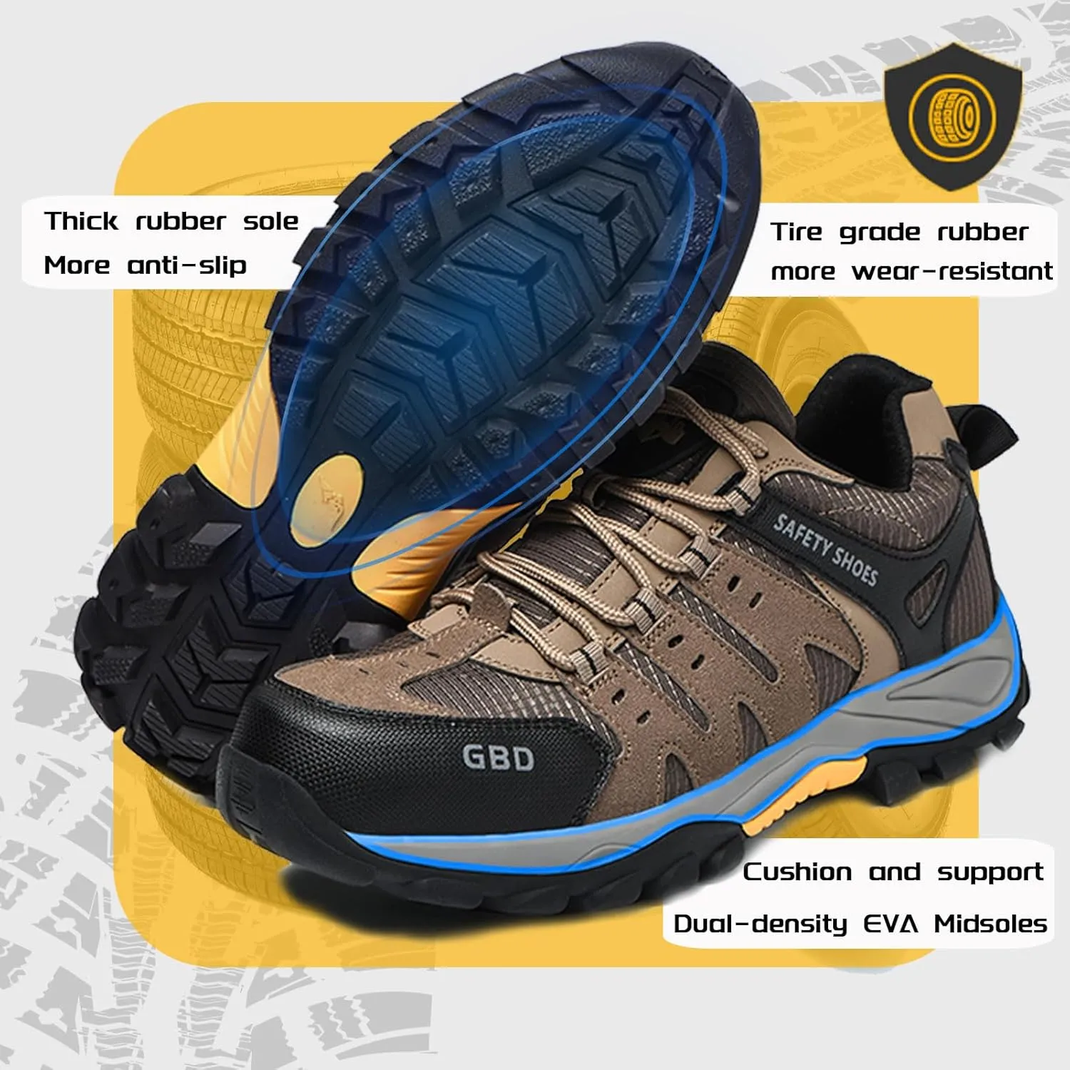 Steel Toe Shoes for Men Lightweight Puncture Proof Slip Resistant Composite Toe Safety Work Shoes for Industrial Construction