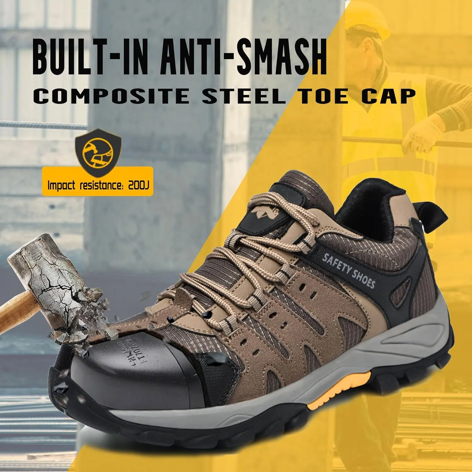 Steel Toe Shoes for Men Lightweight Puncture Proof Slip Resistant Composite Toe Safety Work Shoes for Industrial Construction