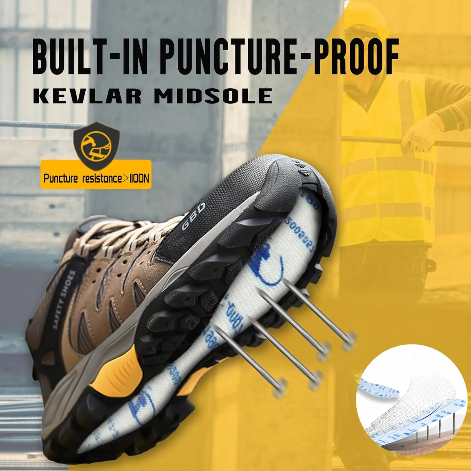 Steel Toe Shoes for Men Lightweight Puncture Proof Slip Resistant Composite Toe Safety Work Shoes for Industrial Construction