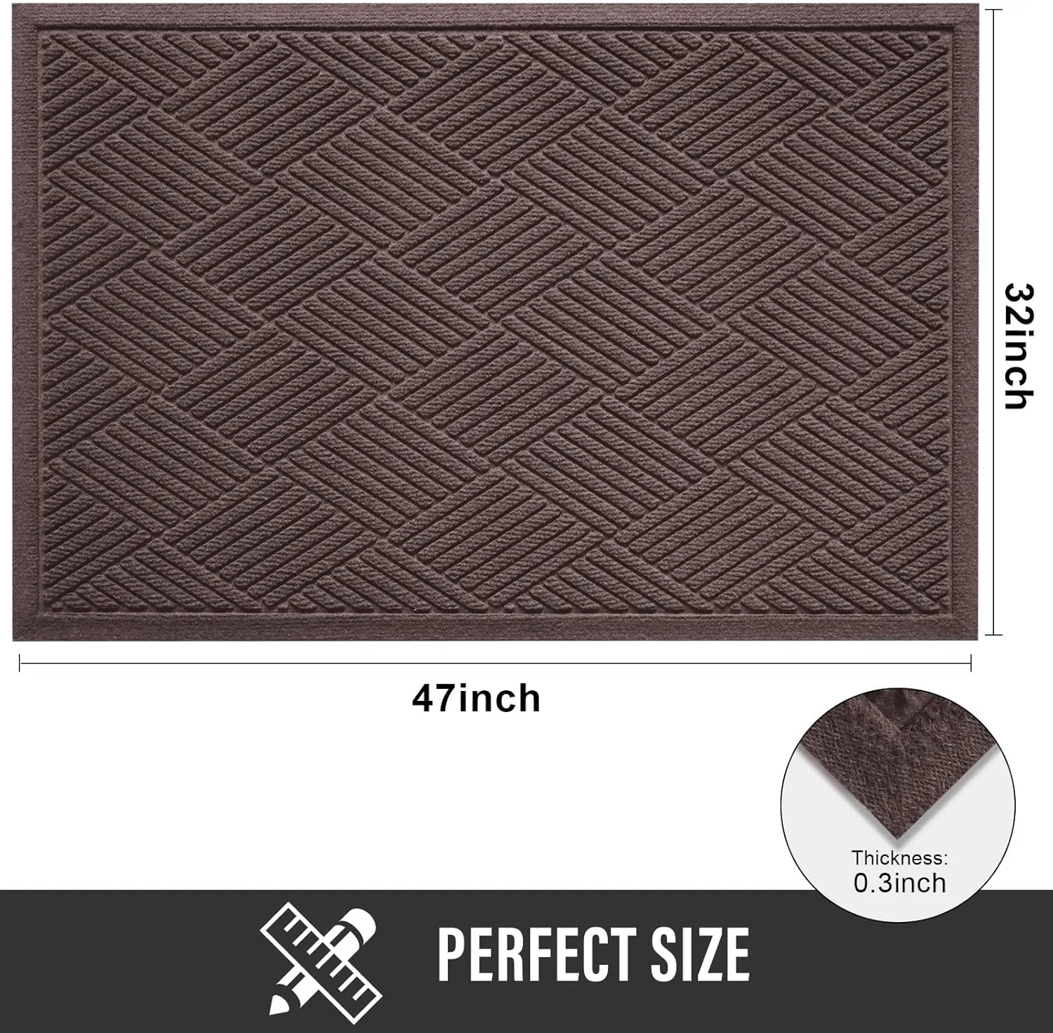 Sturdy Front Door Mat, Absorbent Muddy Dirt Resist Welcome Door Mats Outdoor Indoor, Stain and Fade Resistant, Non-Slip Rubber Backing Low Profile Doormat for Entryway, 47×32, Coffee