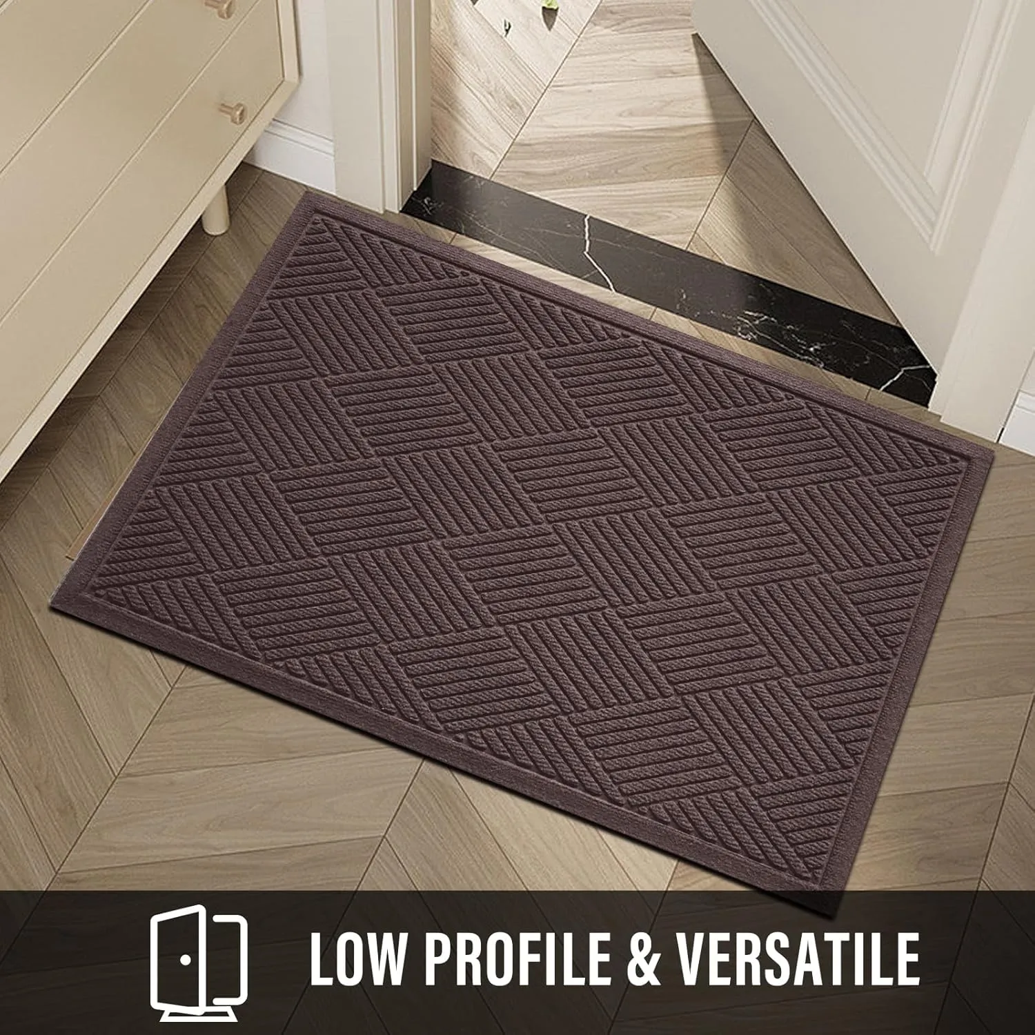 Sturdy Front Door Mat, Absorbent Muddy Dirt Resist Welcome Door Mats Outdoor Indoor, Stain and Fade Resistant, Non-Slip Rubber Backing Low Profile Doormat for Entryway, 47×32, Coffee