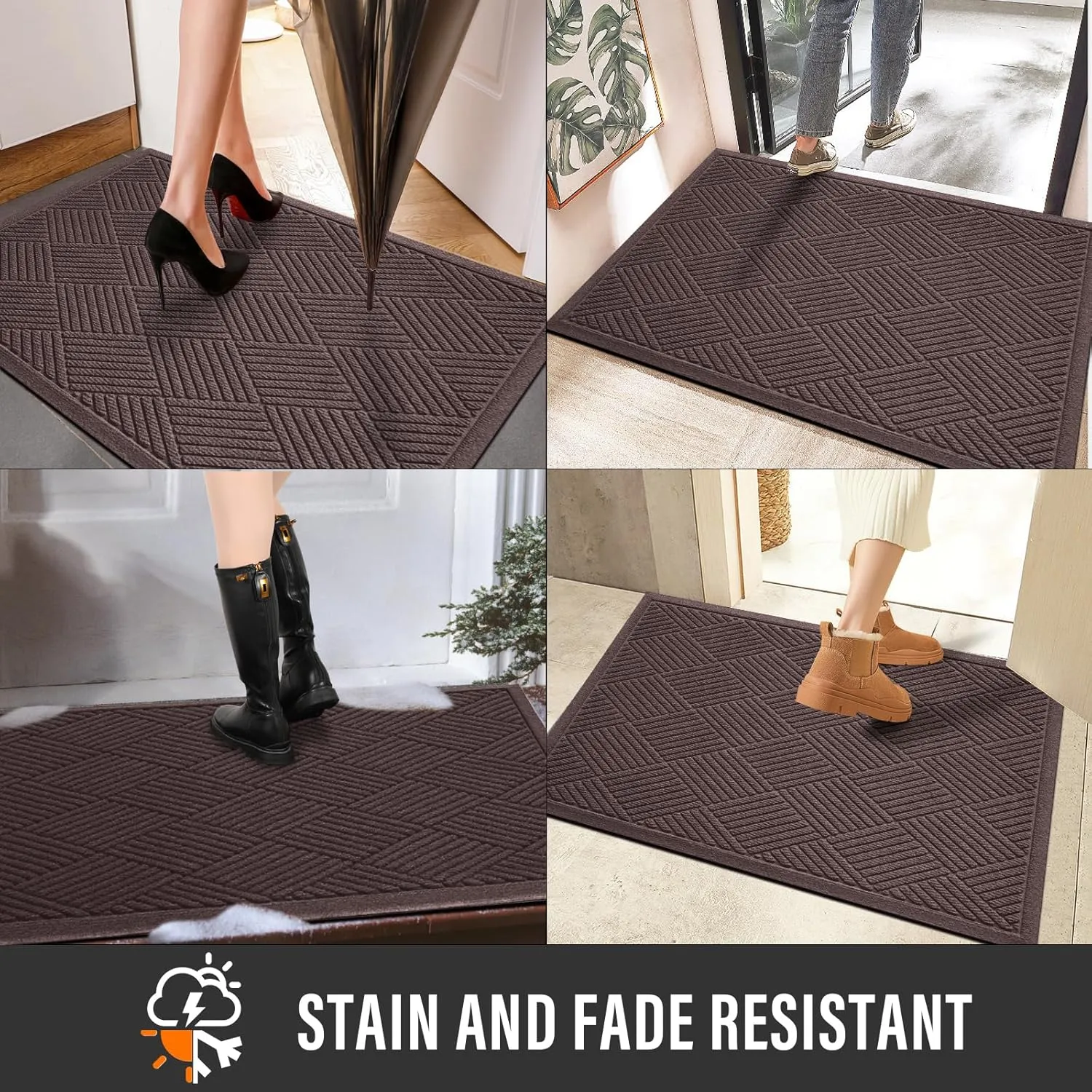 Sturdy Front Door Mat, Absorbent Muddy Dirt Resist Welcome Door Mats Outdoor Indoor, Stain and Fade Resistant, Non-Slip Rubber Backing Low Profile Doormat for Entryway, 47×32, Coffee