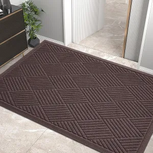 Sturdy Front Door Mat, Absorbent Muddy Dirt Resist Welcome Door Mats Outdoor Indoor, Stain and Fade Resistant, Non-Slip Rubber Backing Low Profile Doormat for Entryway, 47×32, Coffee