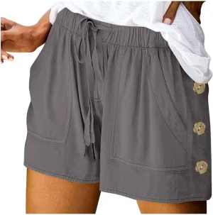 Summer Shorts for Women High Waisted Drawstring Lounge Short Pants with Pockets Casual Beach Vacation Clothes