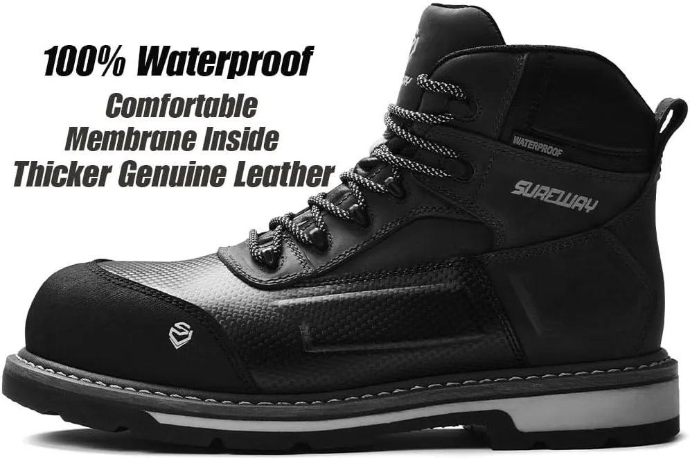 SUREWAY Composite Toe Heavy Duty Waterproof Work Boot, Men’s 6" Goodyear Welt Oil/Slip Resistant Dual-Density Comfortable Outsole Leather Construction Industrial Safety Lace Up Work Boots - Brown