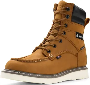 SUREWAY Men's 8" Waterproof Soft Toe Work Boots,Construction Industrial Safety Boot,Breathable Leather with Moc Toe,Slip Resistant Wedge Outsole and Comfort Insole,EH Rated,Lace Up,Goodyear Welt