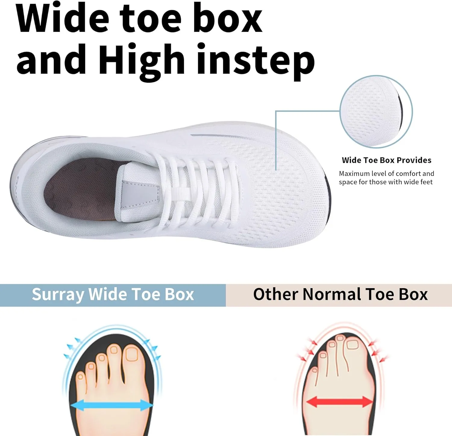 SURRAY Women Wide Toe Box Walking Shoes with Arch Support Air Tennis Running Sneakers Extra Wide Width Woman Shoe for Plantar Fasciitis Flat Foot Heel Pain Relief US Size 6-11