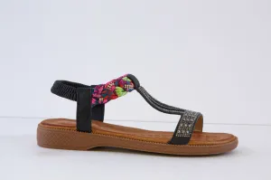 SUSST - HEIDI25 ORNATE LOW HEEL SANDAL - BLACK