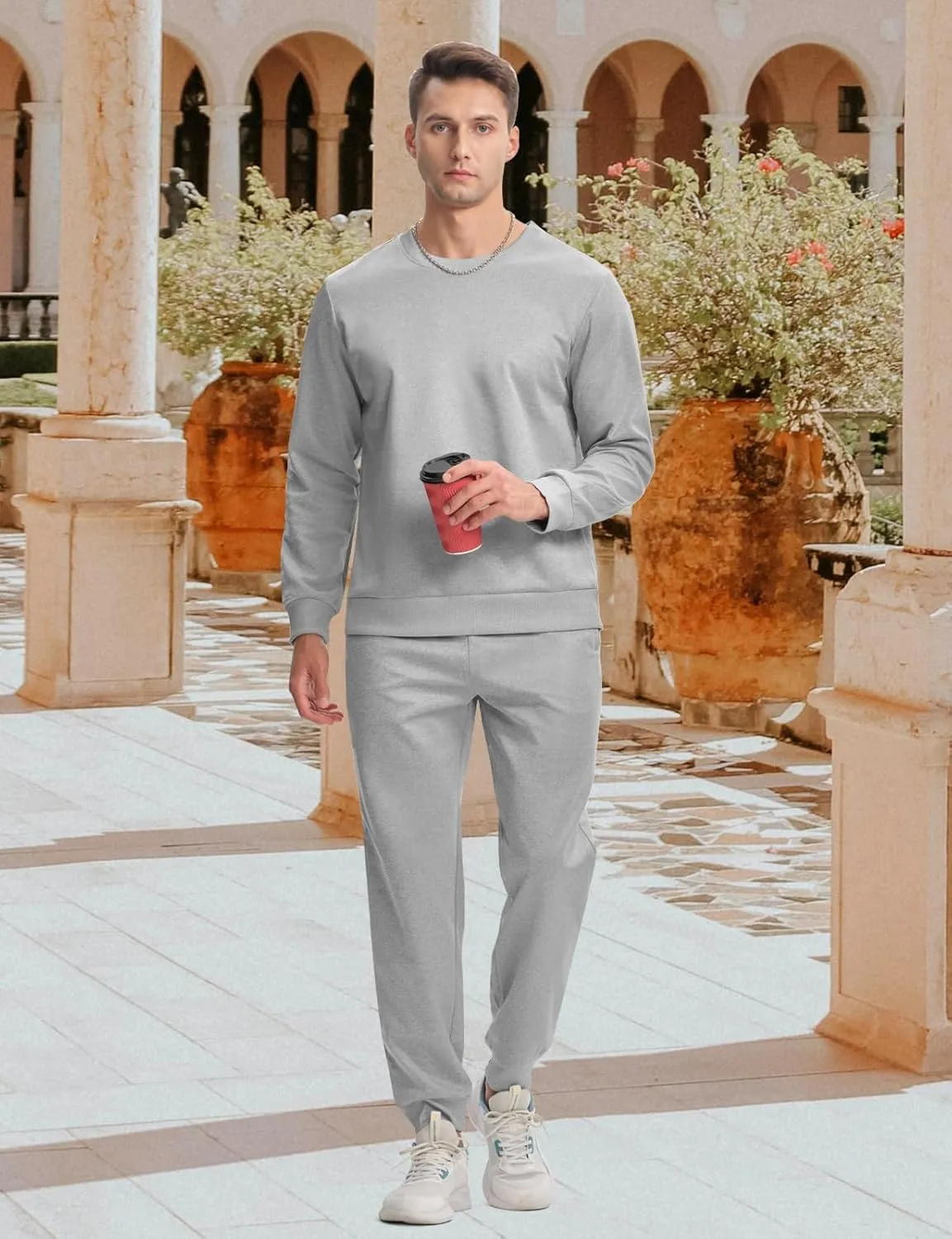 TBMPOY Mens Sweatsuits 2 Piece Set Tracksuits Jogging Outfits Long Sleeve Tops Jogger Pants Sweat Track Suits Casual Athletic