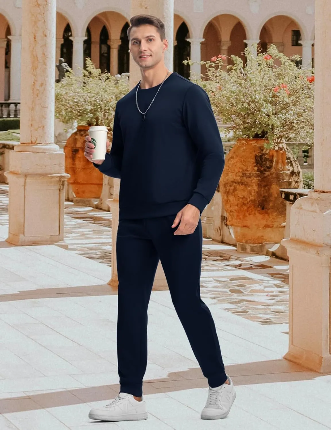 TBMPOY Mens Sweatsuits 2 Piece Set Tracksuits Jogging Outfits Long Sleeve Tops Jogger Pants Sweat Track Suits Casual Athletic