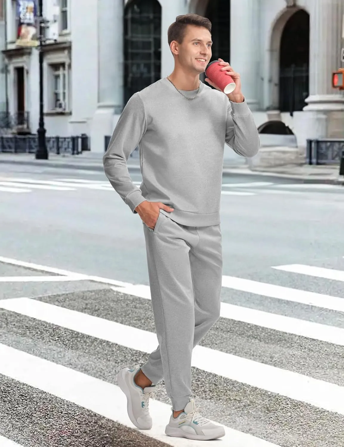 TBMPOY Mens Sweatsuits 2 Piece Set Tracksuits Jogging Outfits Long Sleeve Tops Jogger Pants Sweat Track Suits Casual Athletic