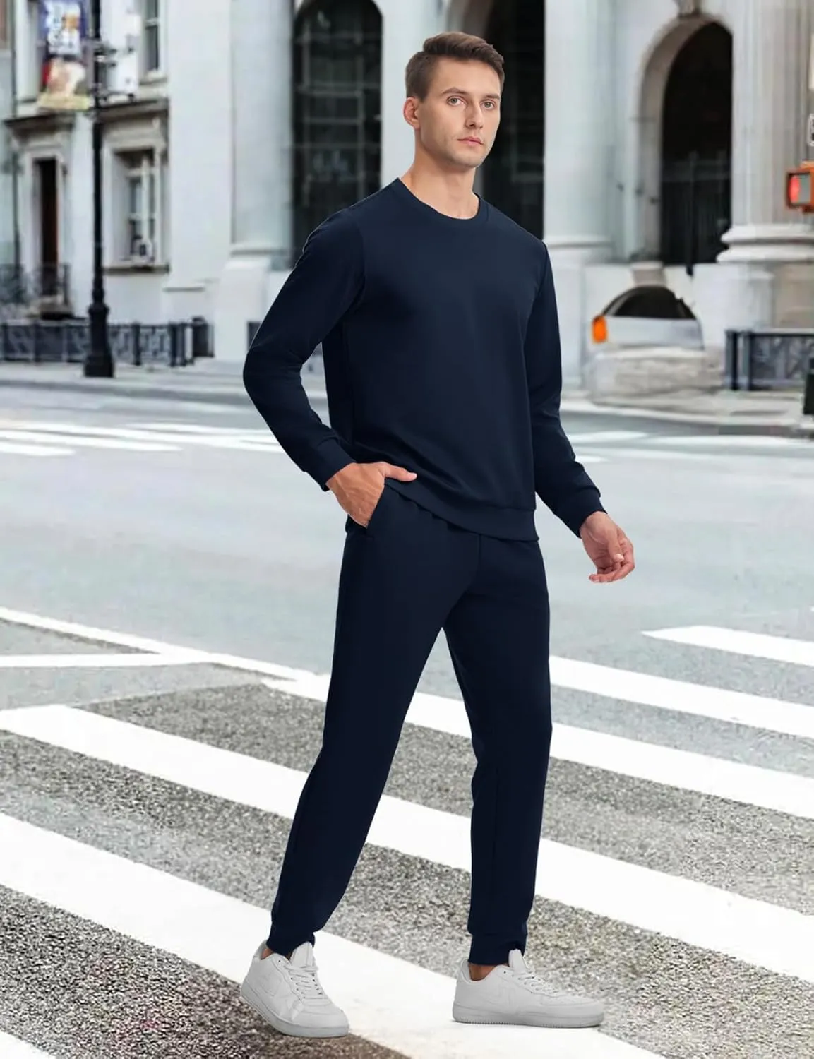 TBMPOY Mens Sweatsuits 2 Piece Set Tracksuits Jogging Outfits Long Sleeve Tops Jogger Pants Sweat Track Suits Casual Athletic