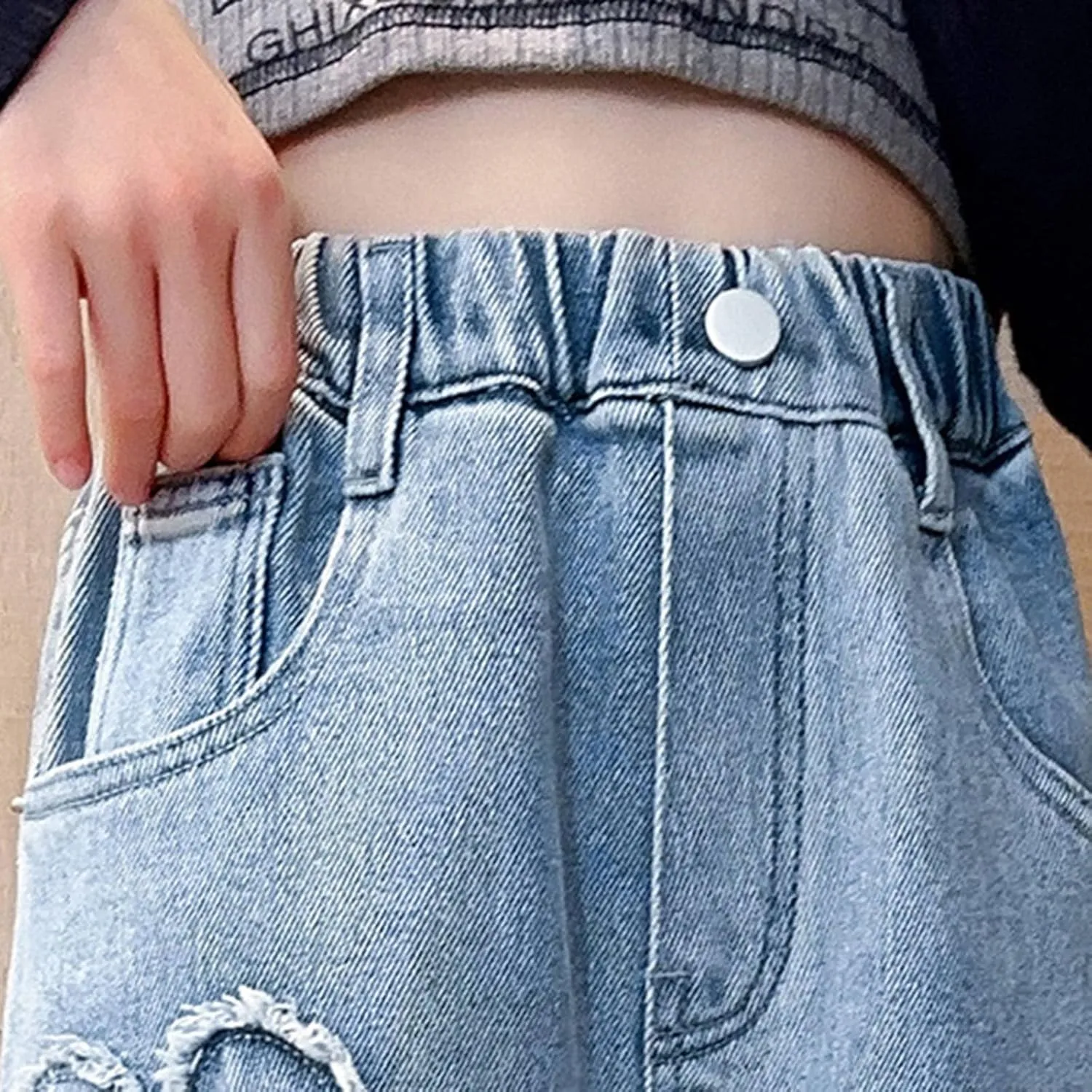 Teen Girls Wide Leg Jeans Baggy Heart Embroidery Elastic High Waist Denim Pants Vintage Y2k Streetwear Jeans Clothes