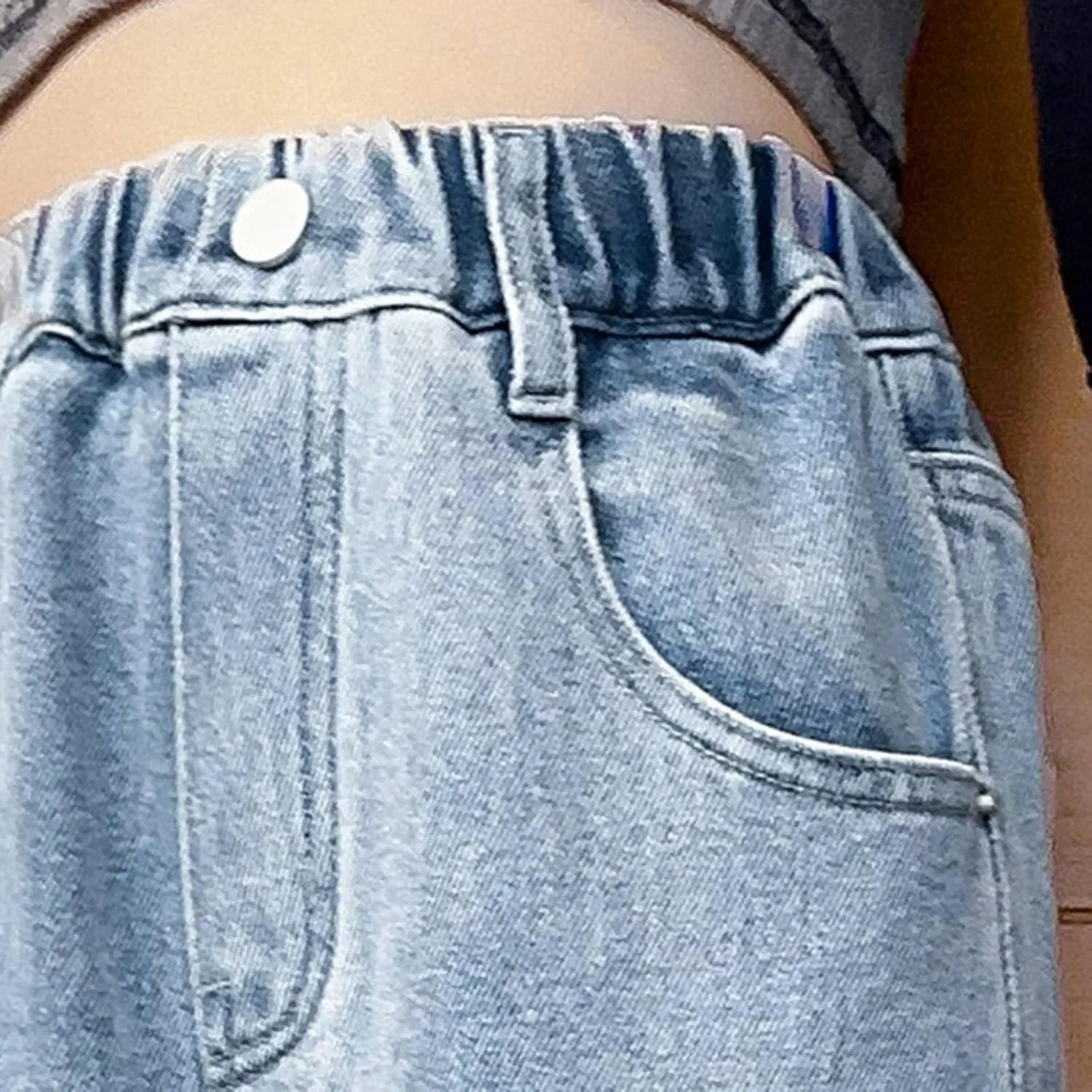 Teen Girls Wide Leg Jeans Baggy Heart Embroidery Elastic High Waist Denim Pants Vintage Y2k Streetwear Jeans Clothes