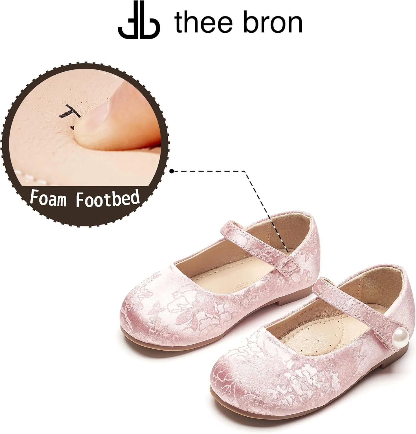 THEE BRON Little Girls Princess Shoes 3-12 Years Ballet Flats Soft Non-Slip Dress Shoes for Wide Feet