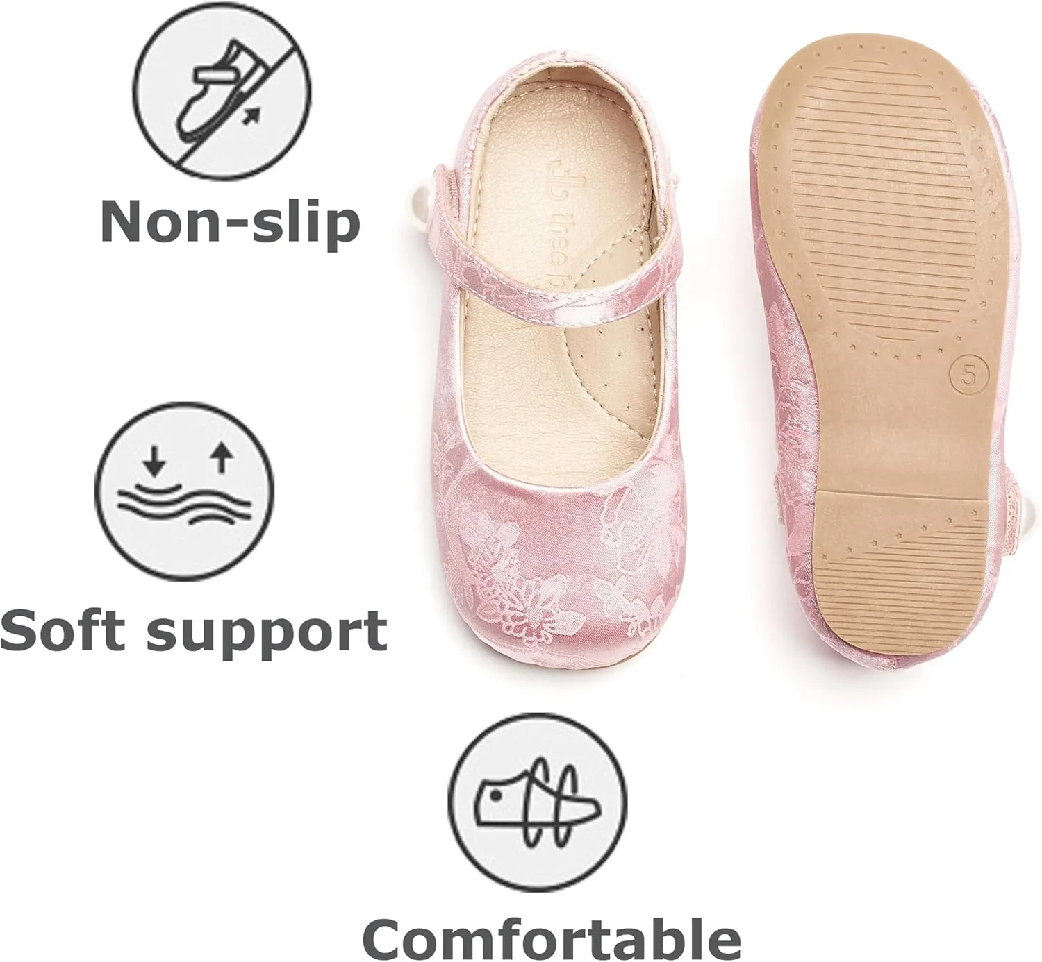 THEE BRON Little Girls Princess Shoes 3-12 Years Ballet Flats Soft Non-Slip Dress Shoes for Wide Feet