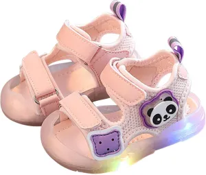 Toddler Boys LED Light Up Sandals Casual Lightweight Breathable Open Toe Anti Slip Adjustable Beach Pool Play Shoes
