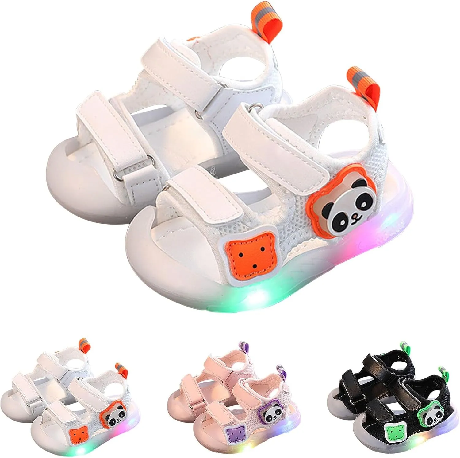 Toddler Boys LED Light Up Sandals Casual Lightweight Breathable Open Toe Anti Slip Adjustable Beach Pool Play Shoes