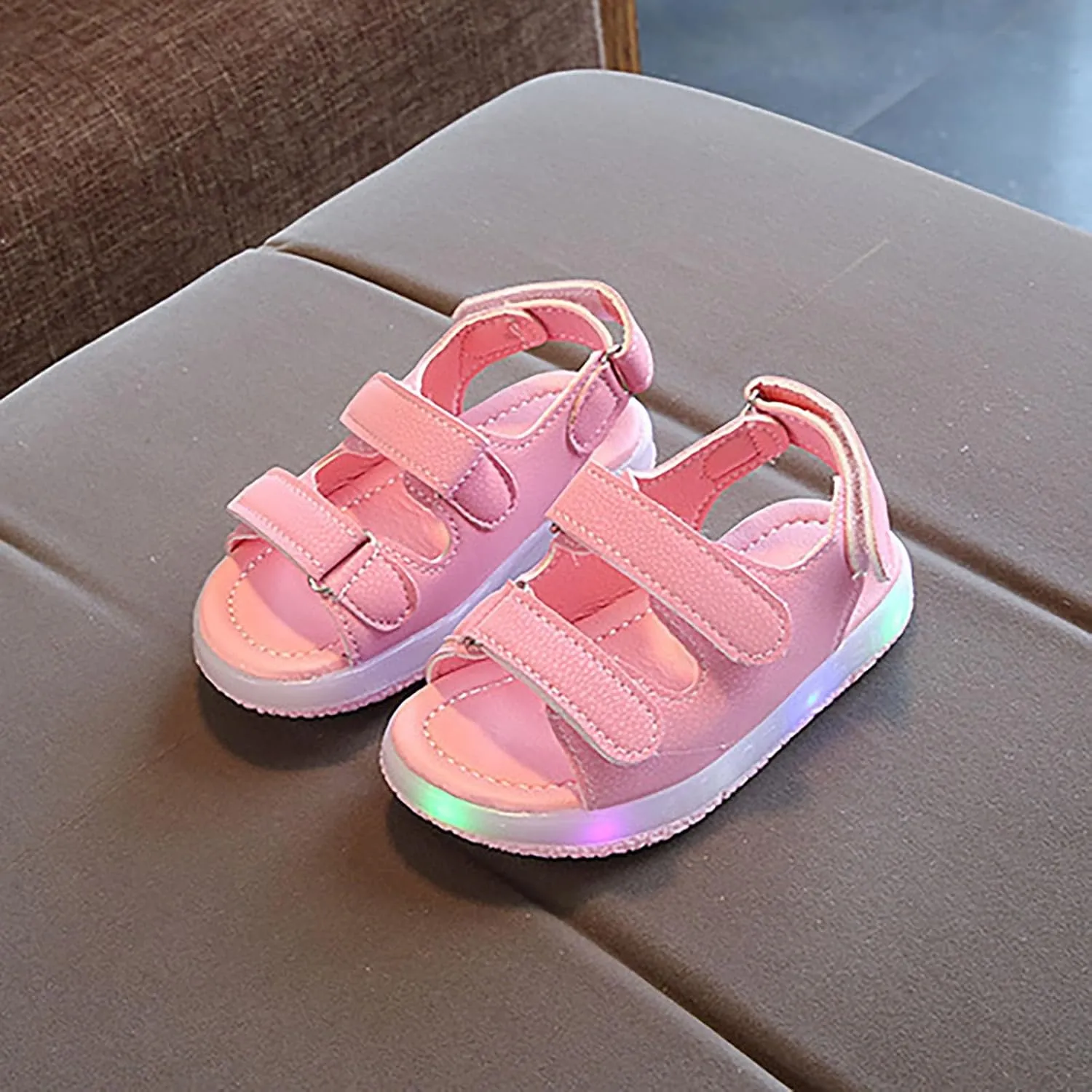 Toddler Girls LED Light Up Sandals, Slip On Non Slip Adjustable Strap Open Toe Beach Water Shoes for 𝙻ittle Kids