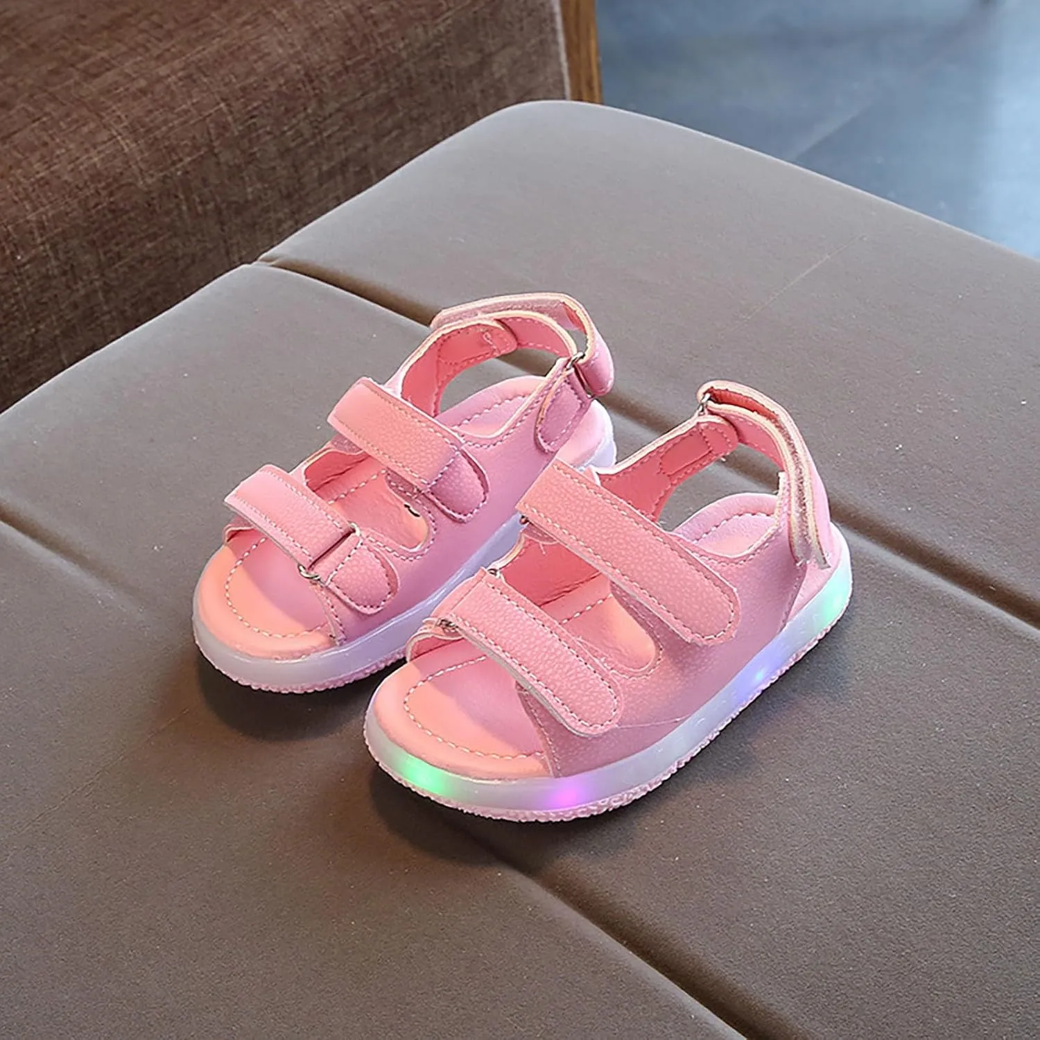 Toddler Girls LED Light Up Sandals, Slip On Non Slip Adjustable Strap Open Toe Beach Water Shoes for 𝙻ittle Kids