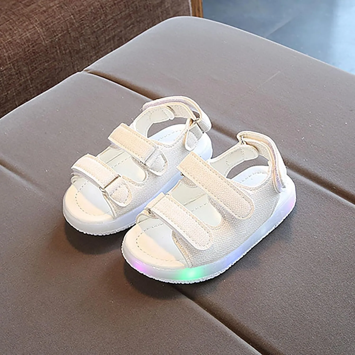 Toddler Girls LED Light Up Sandals, Slip On Non Slip Adjustable Strap Open Toe Beach Water Shoes for 𝙻ittle Kids
