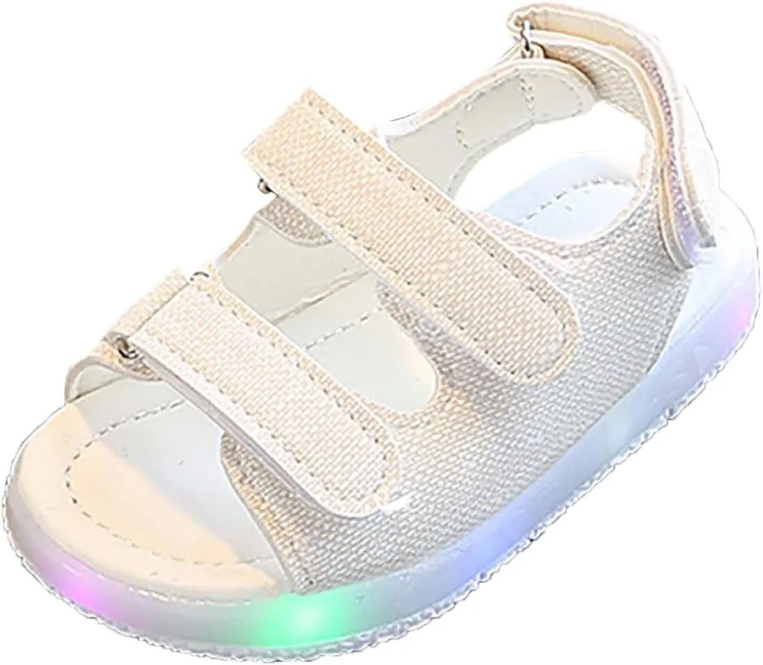 Toddler Girls LED Light Up Sandals, Slip On Non Slip Adjustable Strap Open Toe Beach Water Shoes for 𝙻ittle Kids