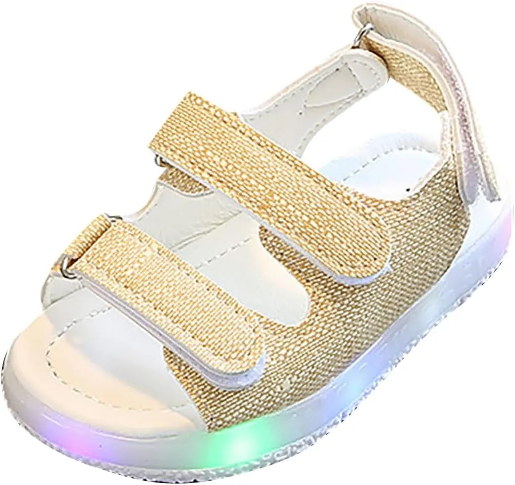 Toddler Girls LED Light Up Sandals, Slip On Non Slip Adjustable Strap Open Toe Beach Water Shoes for 𝙻ittle Kids