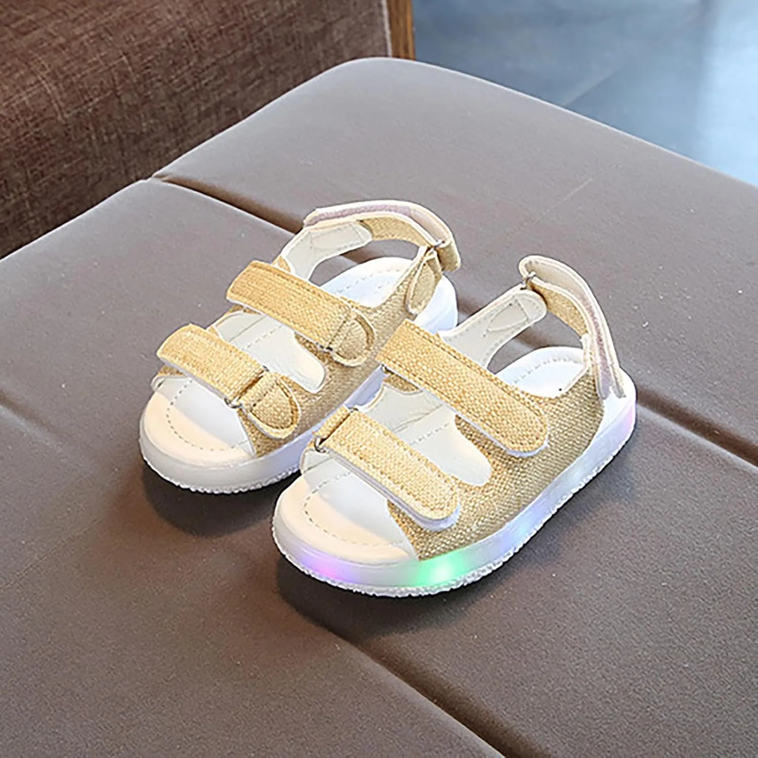 Toddler Girls LED Light Up Sandals, Slip On Non Slip Adjustable Strap Open Toe Beach Water Shoes for 𝙻ittle Kids