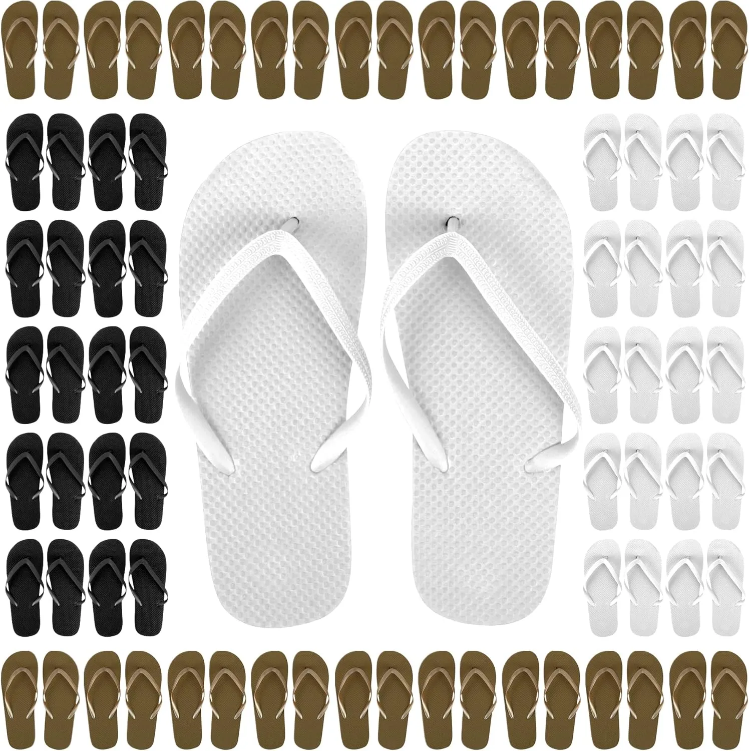 Trail maker 50 Pairs Bulk Flip Flops for Women Wedding Guests, Bnb Guests, Hotels, Pedicure Parties, and Charity Donation