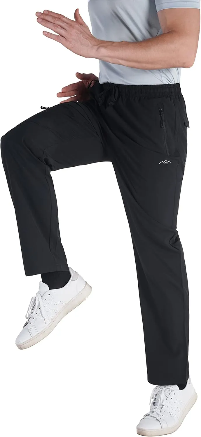 TRAILSIDE SUPPLY CO. Mens Lightweight Track Pants,Stretchy Pants with Zipper Pockets