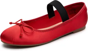 Trary Ballet Flats for Women Closed Round Toe Mary Jane Shoes Women Cute Bowknot Non-Slip Dressy Shoes Elastic Strap Comfortable Women's Flats for All-Year Daily Work Causal