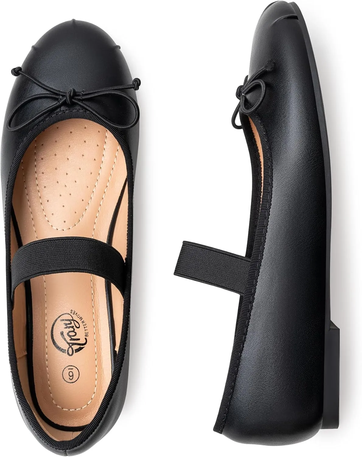 Trary Ballet Flats for Women Closed Round Toe Mary Jane Shoes Women Cute Bowknot Non-Slip Dressy Shoes Elastic Strap Comfortable Women's Flats for All-Year Daily Work Causal