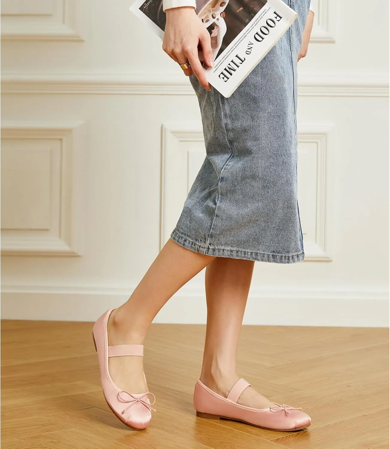 Trary Ballet Flats for Women Closed Round Toe Mary Jane Shoes Women Cute Bowknot Non-Slip Dressy Shoes Elastic Strap Comfortable Women's Flats for All-Year Daily Work Causal