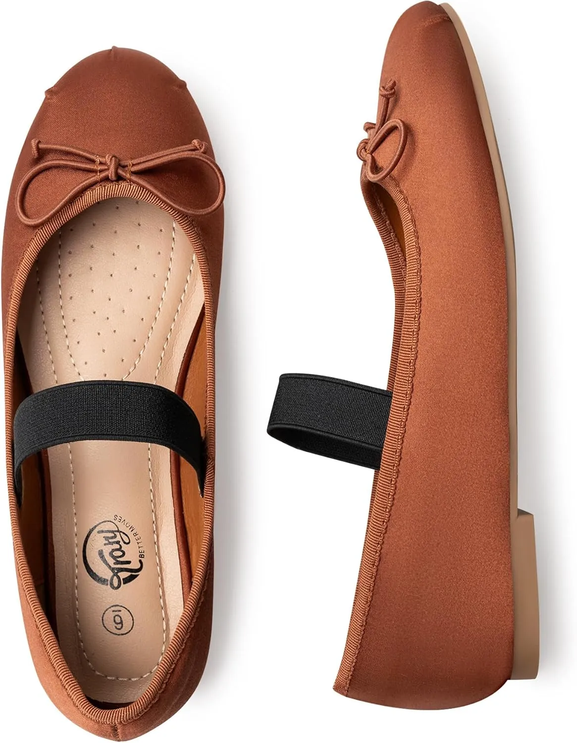 Trary Ballet Flats for Women Closed Round Toe Mary Jane Shoes Women Cute Bowknot Non-Slip Dressy Shoes Elastic Strap Comfortable Women's Flats for All-Year Daily Work Causal