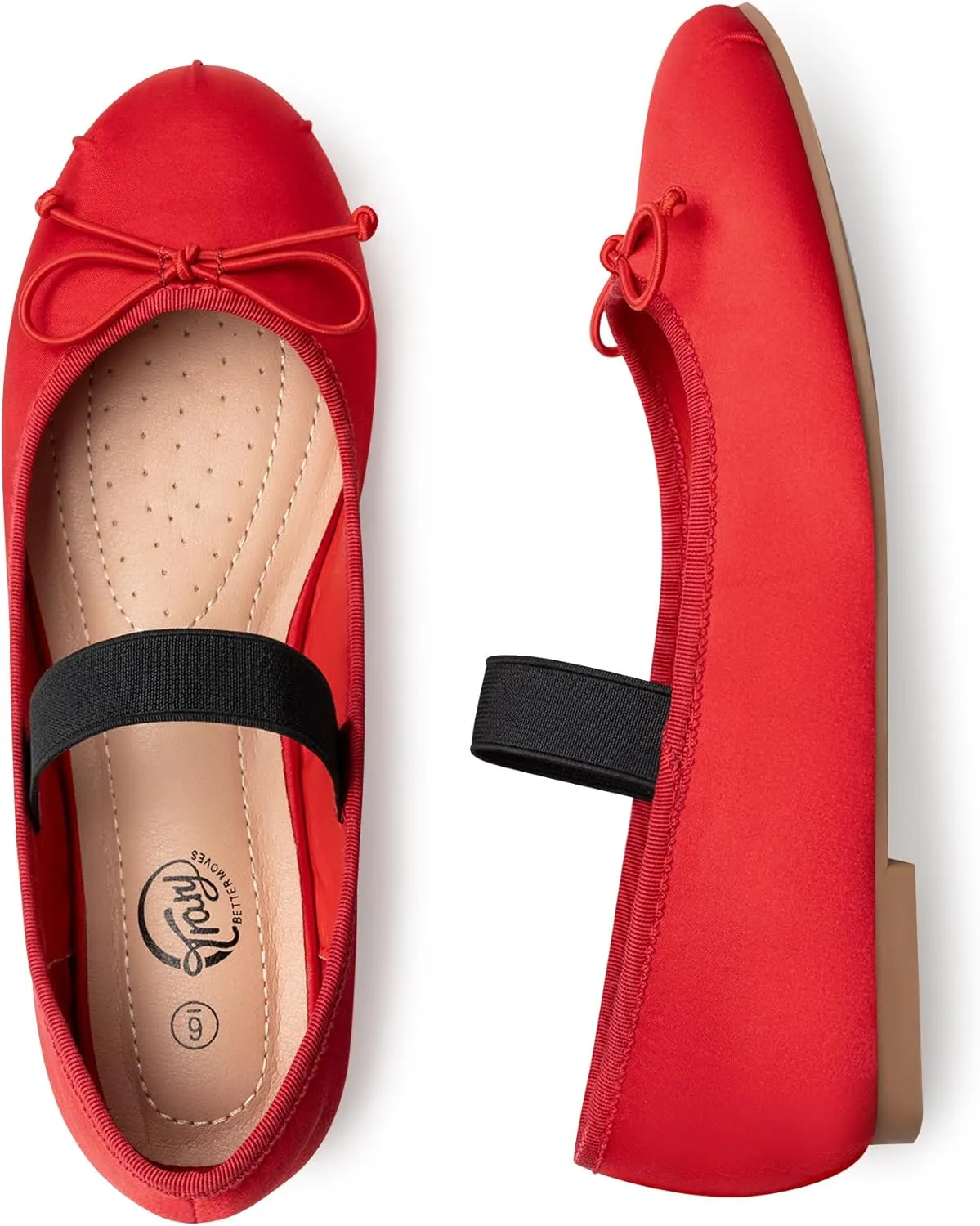 Trary Ballet Flats for Women Closed Round Toe Mary Jane Shoes Women Cute Bowknot Non-Slip Dressy Shoes Elastic Strap Comfortable Women's Flats for All-Year Daily Work Causal
