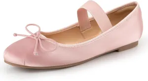 Trary Ballet Flats for Women Closed Round Toe Mary Jane Shoes Women Cute Bowknot Non-Slip Dressy Shoes Elastic Strap Comfortable Women's Flats for All-Year Daily Work Causal