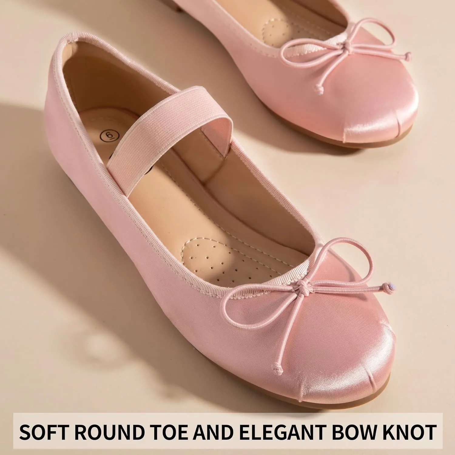 Trary Ballet Flats for Women Closed Round Toe Mary Jane Shoes Women Cute Bowknot Non-Slip Dressy Shoes Elastic Strap Comfortable Women's Flats for All-Year Daily Work Causal