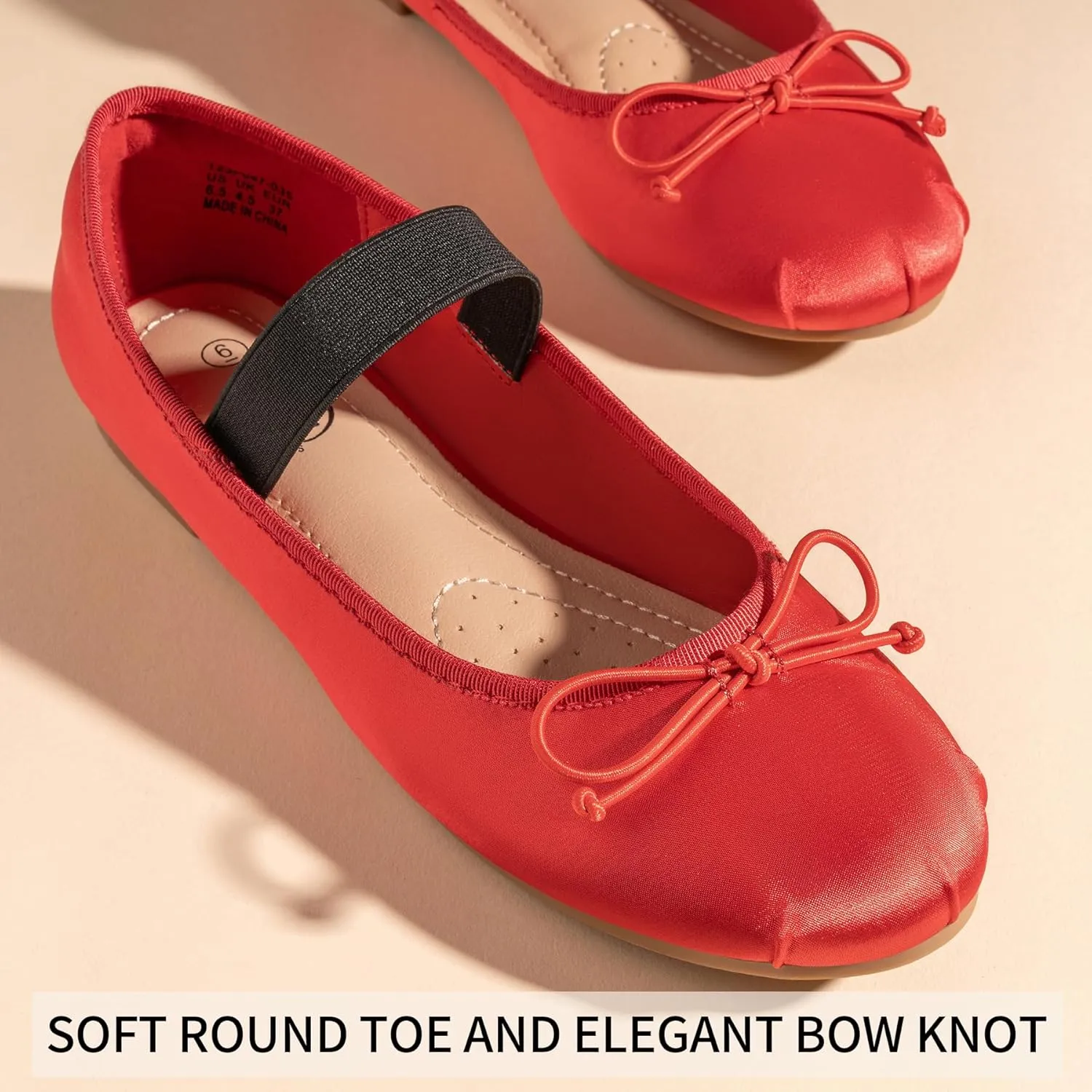 Trary Ballet Flats for Women Closed Round Toe Mary Jane Shoes Women Cute Bowknot Non-Slip Dressy Shoes Elastic Strap Comfortable Women's Flats for All-Year Daily Work Causal