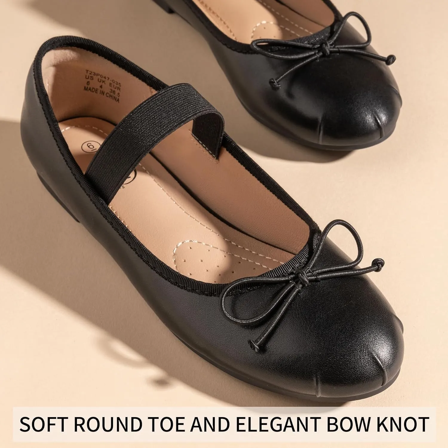 Trary Ballet Flats for Women Closed Round Toe Mary Jane Shoes Women Cute Bowknot Non-Slip Dressy Shoes Elastic Strap Comfortable Women's Flats for All-Year Daily Work Causal