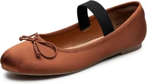 Trary Ballet Flats for Women Closed Round Toe Mary Jane Shoes Women Cute Bowknot Non-Slip Dressy Shoes Elastic Strap Comfortable Women's Flats for All-Year Daily Work Causal