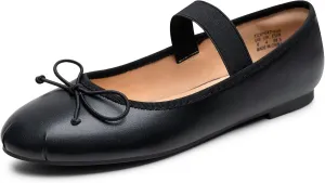 Trary Ballet Flats for Women Closed Round Toe Mary Jane Shoes Women Cute Bowknot Non-Slip Dressy Shoes Elastic Strap Comfortable Women's Flats for All-Year Daily Work Causal
